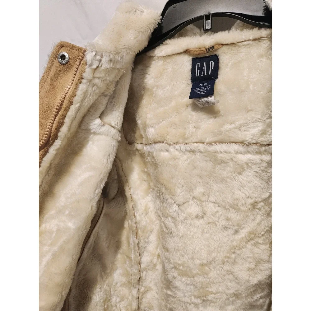 Y2K Gap Tan Faux Suede Hooded Coat Faux Fur Lined Tan Brown Medium 7-8